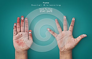 Practice Social Distancing. Break The Chain Stay Safe. Social distance concept for epidemic safety. Covid-19 and Coronavirus. Keep