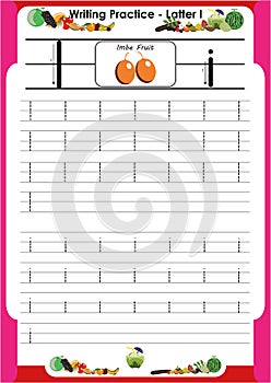 Practice writing letters I for preschool or kindergarten children to improve basic writing skills, very easy by tracing.