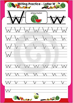 Practice writing letters W for preschool or kindergarten children to improve basic writing skills, very easy by tracing.