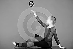 Practicing gymnastics hard before performance. Flexible healthy body. Rhythmic gymnastics sport combines elements ballet