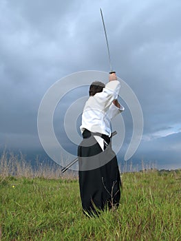 Practicing outdoors with a sword