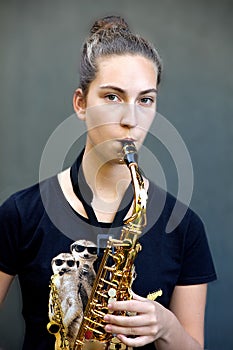 Practicing saxophone