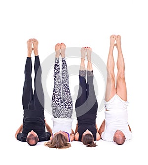 Practicing Yoga exercises in group / Shoulderstand - Sarvangasana - Viparita Karani