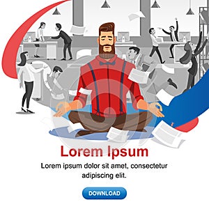 Practicing Yoga at Workplace Vector Web Banner