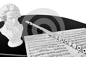 Practising the Flute (Black and White) photo