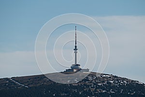 Praded antenna tower seen from distatn mountain in jeseniky inczechia