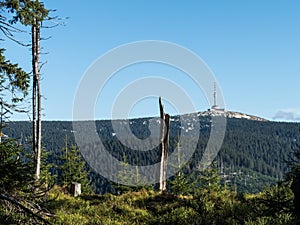 Praded antenna tower seen from distatn mountain in jeseniky inczechia