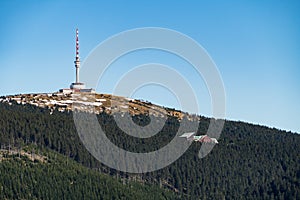 Praded antenna tower seen from distatn mountain in jeseniky inczechia
