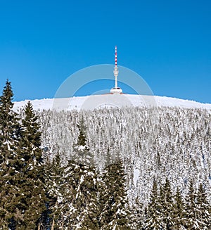 Praded hill in winter Jeseniky mountains in Czech republic