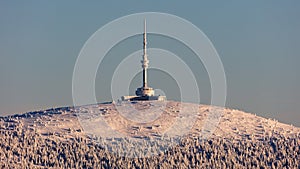 Praded transmitter tower in Jeseniky, Czech Republic, in winter