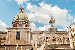 The Praetorian fountain with the dome of San Giuseppe dei Teatini church in the background, Palermo, Sicily