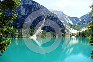 Pragser Wildsee in the Dolomites Italy photo
