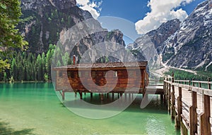 Pragser wildsee with its boathouse photo