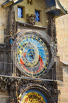 Prague Astronomical Clock, Bohemia, Czech Republic. Mounted on the southern wall of Old Town Hall in the Old Town Square of the