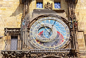 Prague astronomical clock Orloj on City Hall tower, Czech Republic