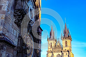 Prague Astronomical Clock and Tyn Church