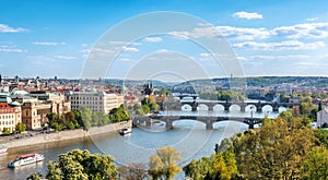 Prague bridges, aerial cityscape, Czech Republic