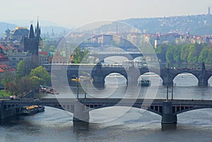 Prague bridges aerial view