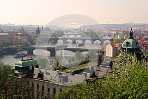 Prague bridges aerial view