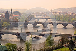 Prague bridges aerial view