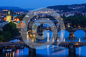 Prague bridges in the night