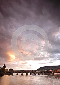 Prague bridges at sunset