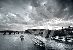 Prague bridges at sunset