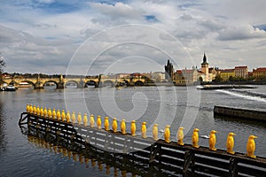 Prague, capital of the Czech Republic. Scenic view of the Old Town pier architecture and Charles Bridge over Vltava river.