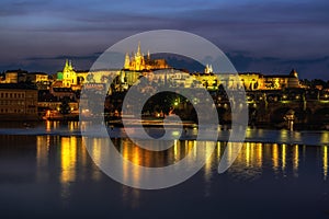 prague castle and charles bridge at night