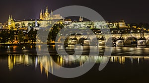 Prague Castle and Charles Bridge at night