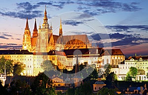 Prague castle and Charles bridge at night