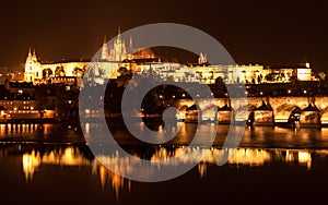 Prague Castle and Charles Bridge at night