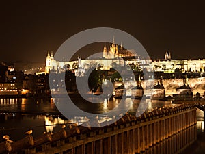 Prague Castle and Charles Bridge at night