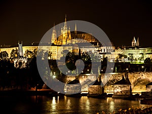 Prague Castle and Charles Bridge at night