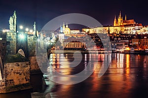 Prague Castle and Charles Bridge in the night