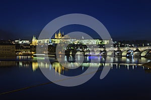 Prague Castle and Charles Bridge at night