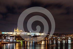 Prague castle and Charles bridge in the night, Czech republic