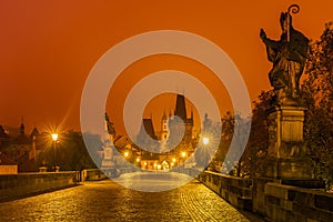 Prague Castle and Charles Bridge at night, Czech Republic