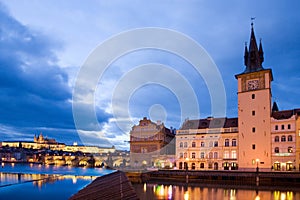 Prague castle and Charles bridge over Moldau river, Lesser town, Prague (UNESCO), Czech republic