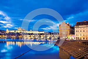 Prague castle and Charles bridge over Moldau river, Lesser town, Prague (UNESCO), Czech republic