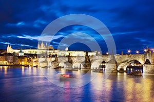 Prague castle and Charles bridge over Moldau river, Lesser town, Prague (UNESCO), Czech republic