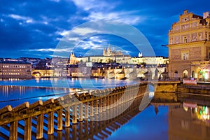 Prague castle and Charles bridge over Moldau river, Lesser town, Prague (UNESCO), Czech republic