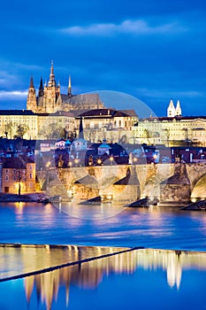 Prague castle and Charles bridge over Moldau river, Lesser town, Prague (UNESCO), Czech republic