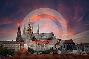 Prague Castle with cloudy sunset