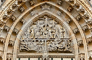 Prague Castle - detail of Gothic architecture of st. Vitus cathedral. Czech Republic