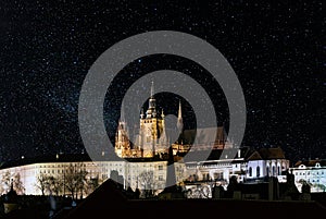 Prague castle at night, with stars filled sky