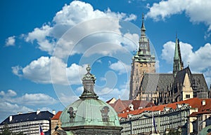 Prague Castle and old buildings cityscape