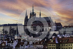 Prague Castle and Saint Vitus Cathedral view, Czech Republic