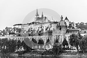 Prague Castle, seat of the President, and Straka Academy, seat of the Government, Prague, Czech Republic. Evening