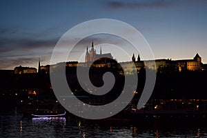 Prague castle silhouette at night